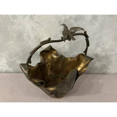 Beau panier en bronze et bronze argenté d'époque Art Nouveau