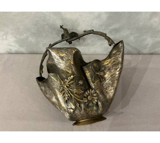 Beau panier en bronze et bronze argenté d'époque Art Nouveau
