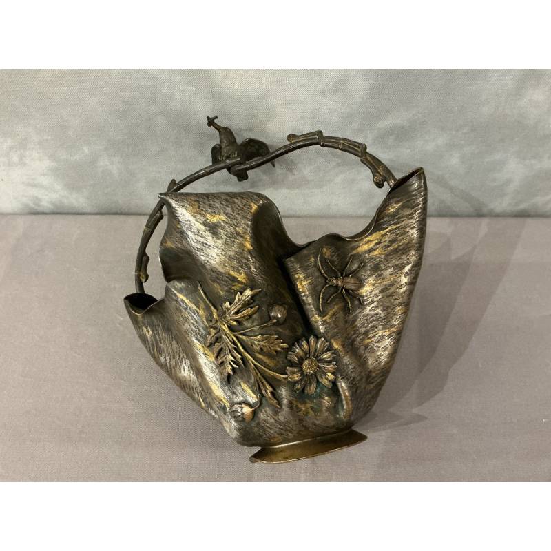 Beau panier en bronze et bronze argenté d'époque Art Nouveau