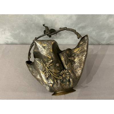 Beautiful Art Nouveau bronze and silvered bronze basket