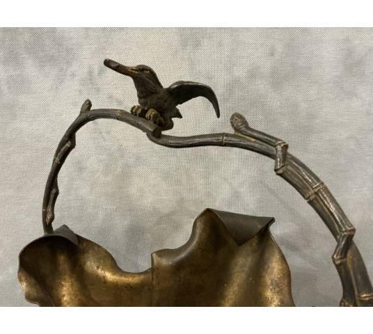 Beau panier en bronze et bronze argenté d'époque Art Nouveau