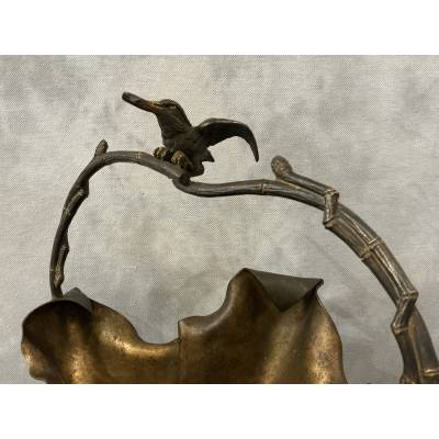 Beau panier en bronze et bronze argenté d'époque Art Nouveau