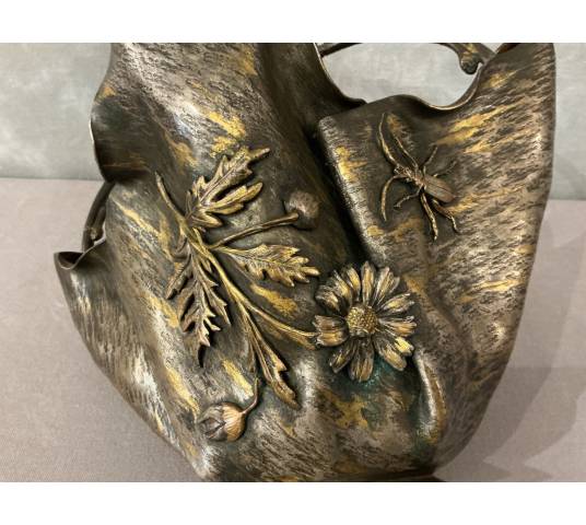 Beautiful Art Nouveau bronze and silvered bronze basket