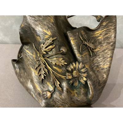 Beau panier en bronze et bronze argenté d'époque Art Nouveau