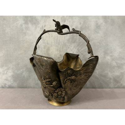 Beautiful Art Nouveau bronze and silvered bronze basket