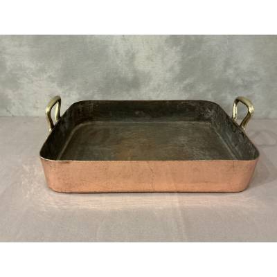 Grand plat à rôtir en cuivre d'époque 19 ème