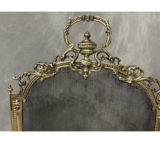 Petit pare feu de cheminée ancien en laiton et bronze d'époque 19 ème de style Louis XVI