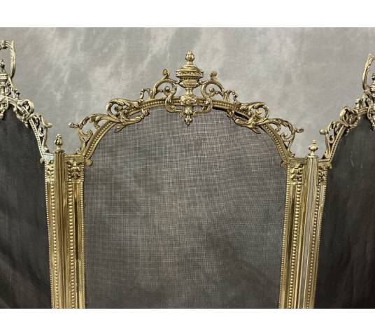 Petit pare feu de cheminée ancien en laiton et bronze d'époque 19 ème de style Louis XVI