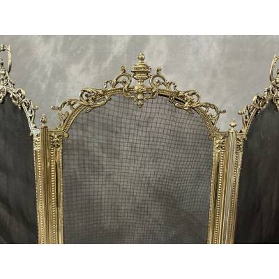 Petit pare feu de cheminée ancien en laiton et bronze d'époque 19 ème de style Louis XVI