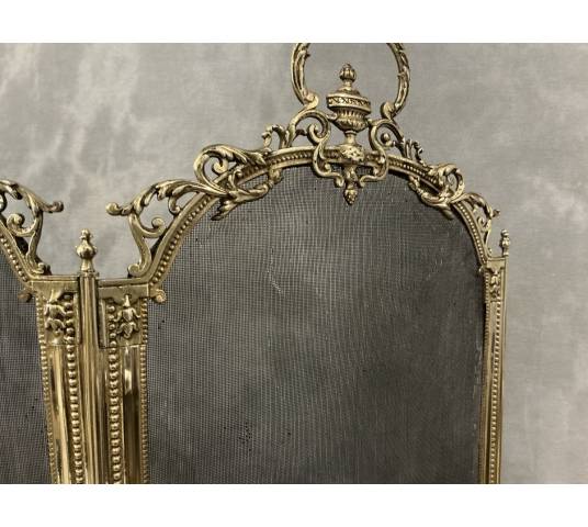 Petit pare feu de cheminée ancien en laiton et bronze d'époque 19 ème de style Louis XVI