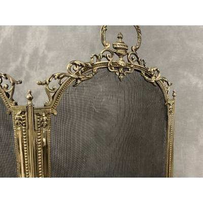 Petit pare feu de cheminée ancien en laiton et bronze d'époque 19 ème de style Louis XVI