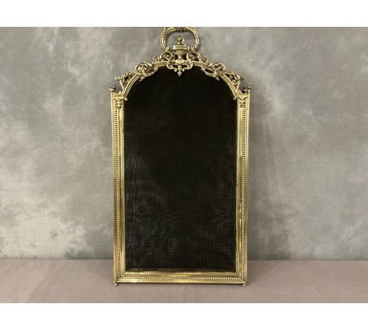 Petit pare feu de cheminée ancien en laiton et bronze d'époque 19 ème de style Louis XVI