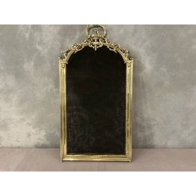 Petit pare feu de cheminée ancien en laiton et bronze d'époque 19 ème de style Louis XVI