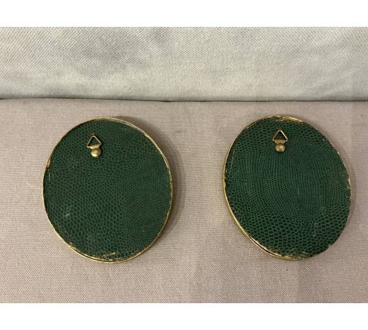 Pair of small 20th-century gilt brass and porcelain frames