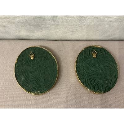 Pair of small 20th-century gilt brass and porcelain frames