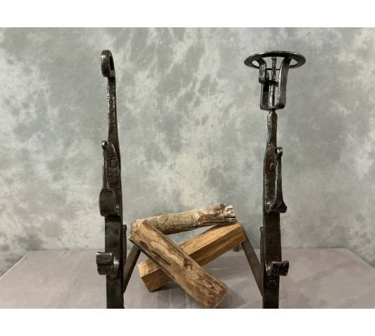 Pair of 17th-century wrought iron andirons