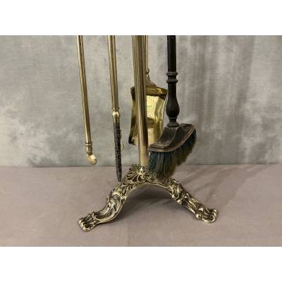 Antique brass fireplace set from the 19th century