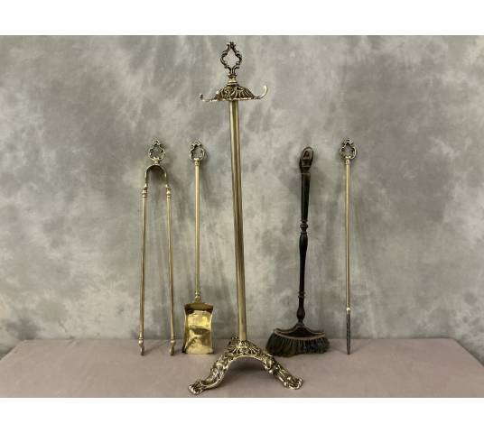 Antique brass fireplace set from the 19th century