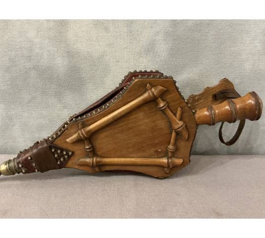 Antique 19th-century cherry wood fireplace bellows