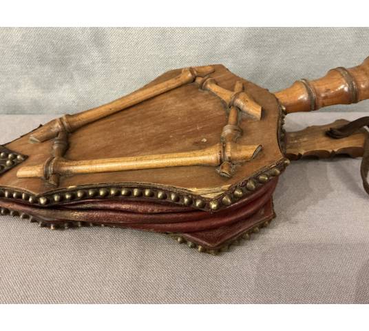 Antique 19th-century cherry wood fireplace bellows
