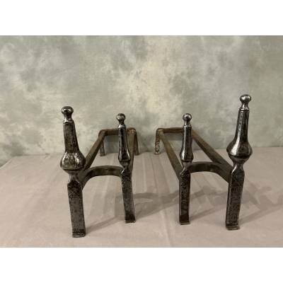 Pair of double wrought iron andirons from the 18th century