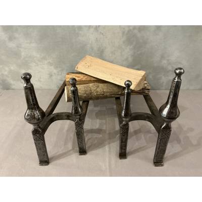 Pair of double wrought iron andirons from the 18th century