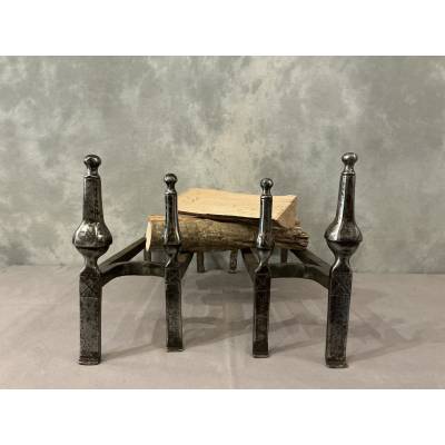Pair of double wrought iron andirons from the 18th century