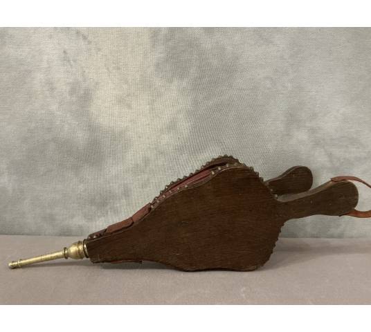 Antique 19th-century carved solid oak fireplace bellows