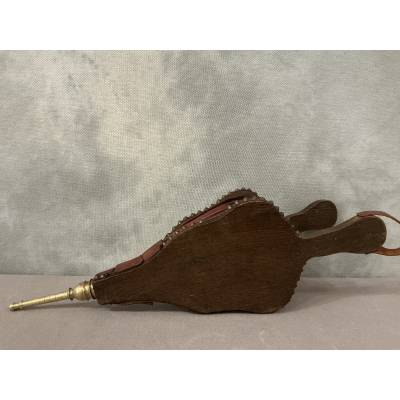 Antique 19th-century carved solid oak fireplace bellows