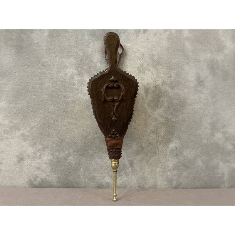 Antique 19th-century carved solid oak fireplace bellows