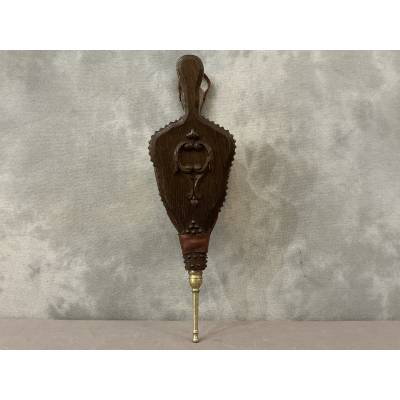 Antique 19th-century carved solid oak fireplace bellows