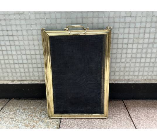 Large pare feu de cheminée ancien en laiton d'époque 19 ème