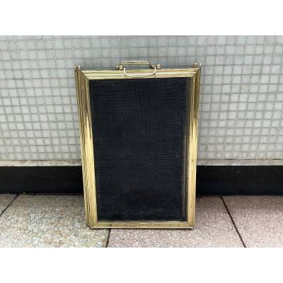 Large pare feu de cheminée ancien en laiton d'époque 19 ème