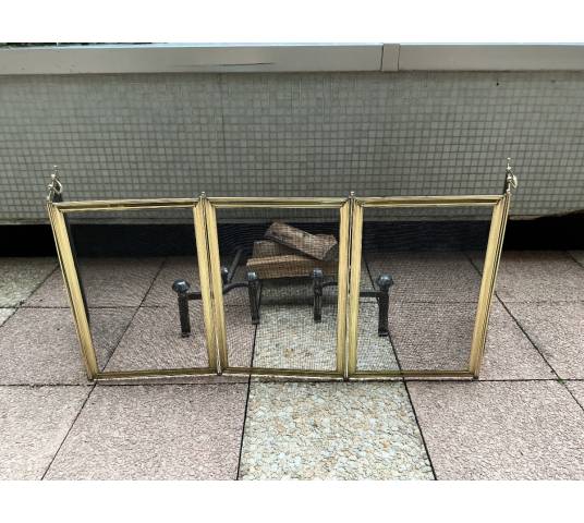 Large pare feu de cheminée ancien en laiton d'époque 19 ème