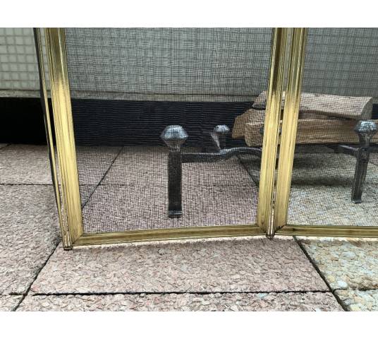 Large pare feu de cheminée ancien en laiton d'époque 19 ème