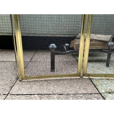 Large pare feu de cheminée ancien en laiton d'époque 19 ème