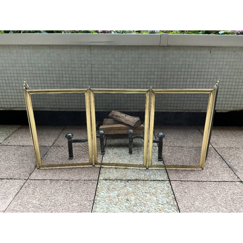 Large pare feu de cheminée ancien en laiton d'époque 19 ème