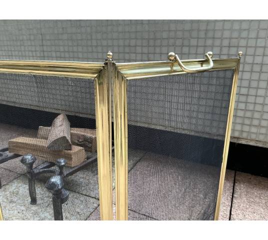 Large pare feu de cheminée ancien en laiton d'époque 19 ème