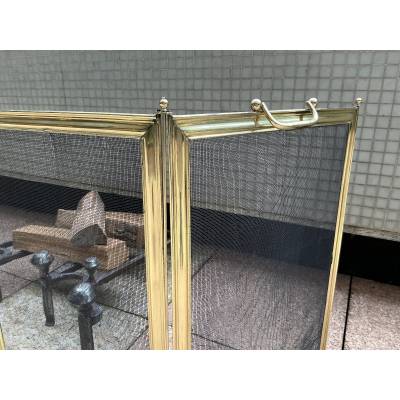 Large pare feu de cheminée ancien en laiton d'époque 19 ème