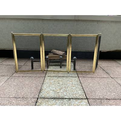 Large pare feu de cheminée ancien en laiton d'époque 19 ème