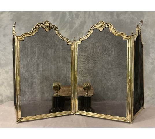 Pare feu de cheminée ancien en laiton d'époque 19 ème