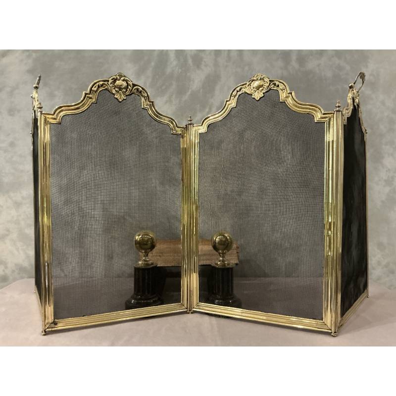 Pare feu de cheminée ancien en laiton d'époque 19 ème