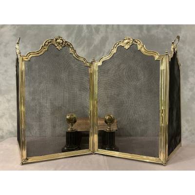 Pare feu de cheminée ancien en laiton d'époque 19 ème