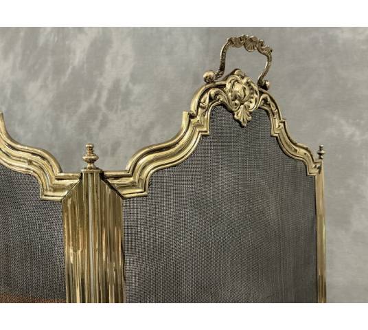 Pare feu de cheminée ancien en laiton d'époque 19 ème