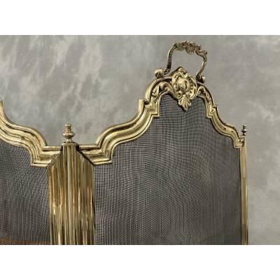 Pare feu de cheminée ancien en laiton d'époque 19 ème