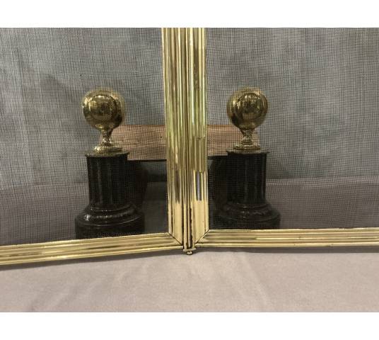 Pare feu de cheminée ancien en laiton d'époque 19 ème