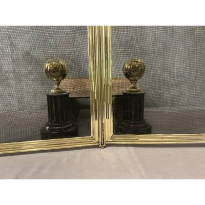 Pare feu de cheminée ancien en laiton d'époque 19 ème