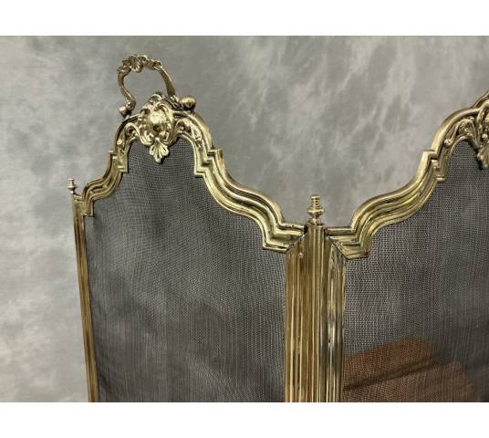 Pare feu de cheminée ancien en laiton d'époque 19 ème