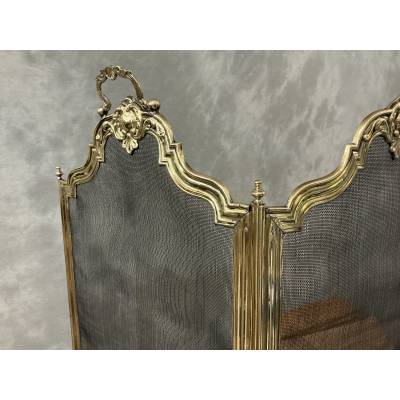 Pare feu de cheminée ancien en laiton d'époque 19 ème