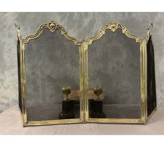 Pare feu de cheminée ancien en laiton d'époque 19 ème